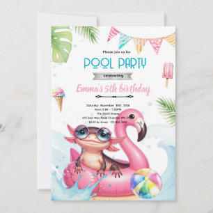 Axolotl zwembadfeest thema uitnodiging
