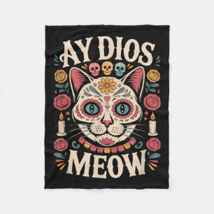Ay Dios Meow Grappige Suiker Schedel Kat Dia De Lo Fleece Deken