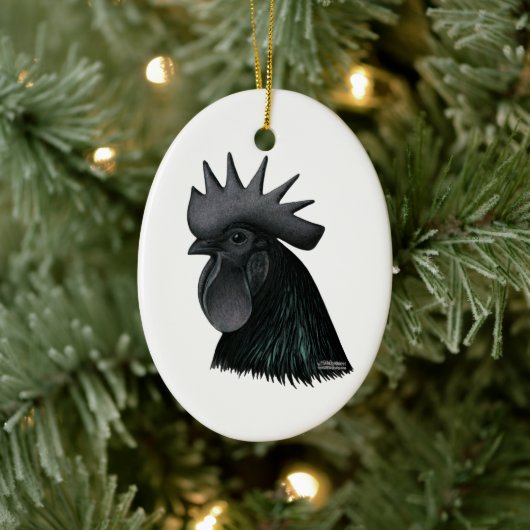 Ayam Cemani Rooster Head Keramisch Ornament (Boom)