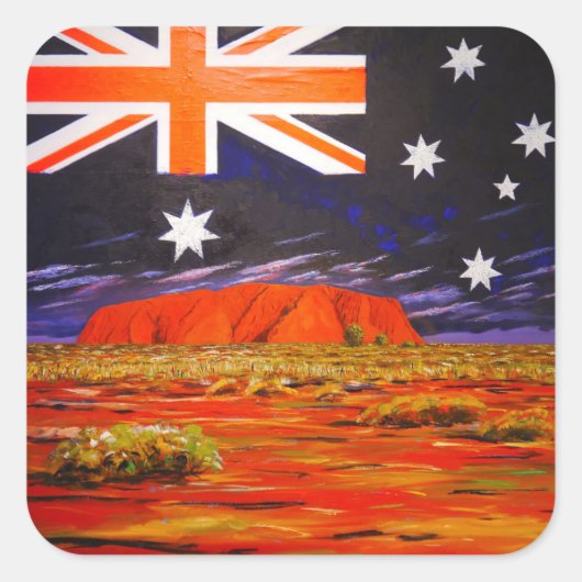 Ayers rock and australian flag vierkante sticker (Voorkant)