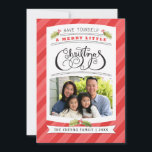 Ayez Une Jolie Petite Carte Photo De Noël<br><div class="desc">Poignée à la main "noël" avec votre photo,  peinte à la main à l'aquarelle sainte et rayures arrière - plans.</div>