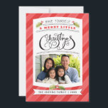 Ayez Une Jolie Petite Carte Photo De Noël<br><div class="desc">Poignée à la main "noël" avec votre photo,  peinte à la main à l'aquarelle sainte et rayures arrière - plans.</div>