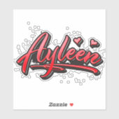 Ayleen red heart graffiti Autocollants (Feuille)