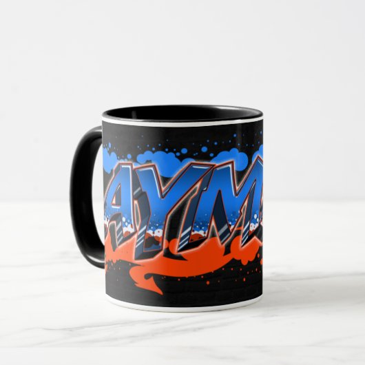 Ayman prénom Graffiti blue Tasse orange (Devant gauche)