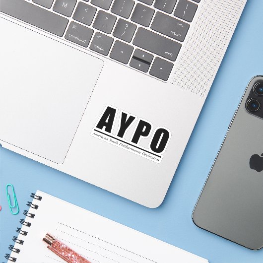 AYPO Black Logo Sticker (Laptop met iPhone)