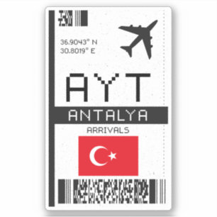 AYT Antalya Boarding Pass - Turkije Reizen Sticker