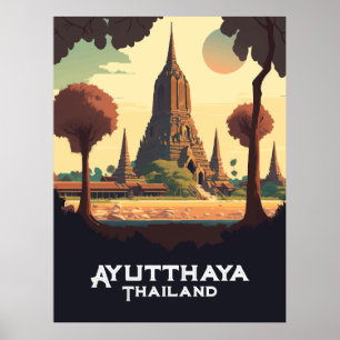 Ayutthaya Thailand Temple Sunset Poster
