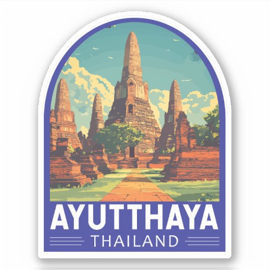 Ayutthaya Thailand Travel Art Embleem Sticker (Voorkant)
