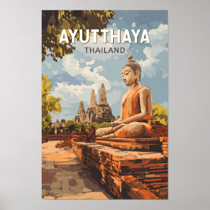 Ayutthaya Thailand Travel Art Vintage Poster
