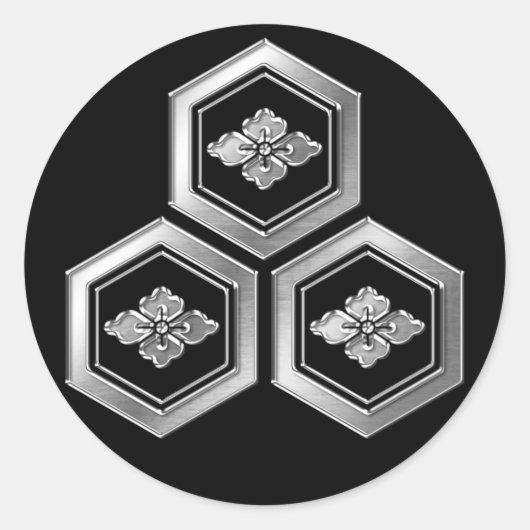 Azai Clan Kamon Silver Chrome Ronde Sticker (Voorkant)