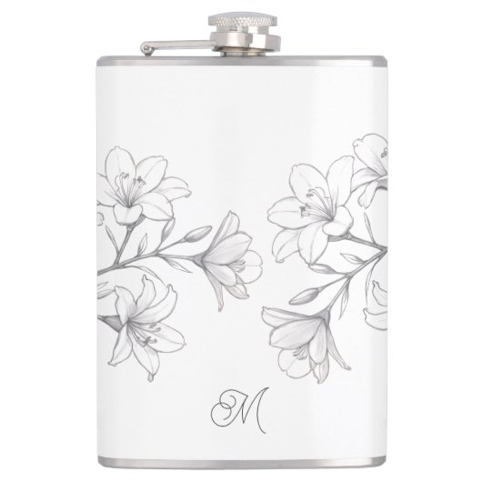 Azalea Bloemen Delicate Pencil Schets Heupfles (Voorkant)