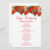 Azalea Fall Floral Thanksgiving Dîner Menu (Devant / Derrière)