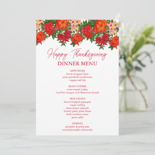 Azalea Fall Floral Thanksgiving Dîner Menu (Debout devant)