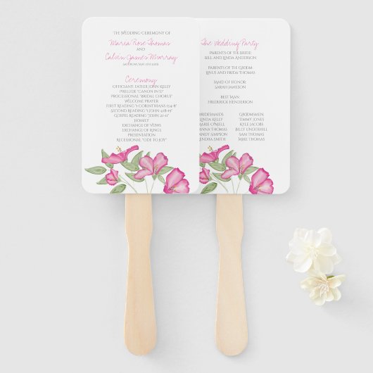 Azalea Fan Wedding Programme Handwaaier (Voorkant en achterkant)