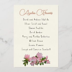 Azalea Fleurs Liste d'invités Nom de table Cartes