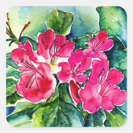 Azalea waterverf vierkante sticker (Voorkant)