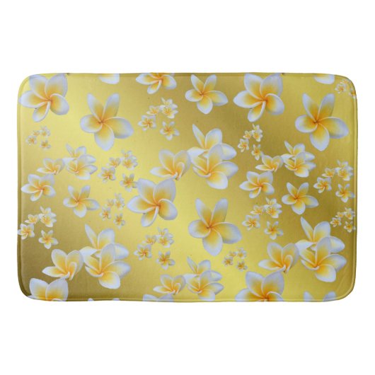 azian, geel, wit, bloem, helder, goud, floraal badmat (Voorkant)