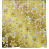 azian, geel, wit, bloem, helder, goud, floraal douchegordijn (Voorkant)