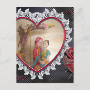 Aziatisch bruidspaar op Heart Swing Art Print Briefkaart