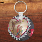 Aziatisch bruidspaar op Heart Swing Art Print Sleutelhanger (Voorkant)