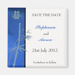 Aziatisch Dubbel Geluk Bamboe Blauw Save The Date Magneet