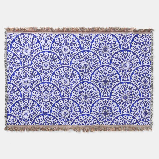 Aziatisch Geïnspireerd Blauw en Wit Aardewerk Chin Deken (Voorkant)