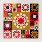 Aziatisch goud rood mozaïek, etnische stijl. legpuzzel (Horizontaal)