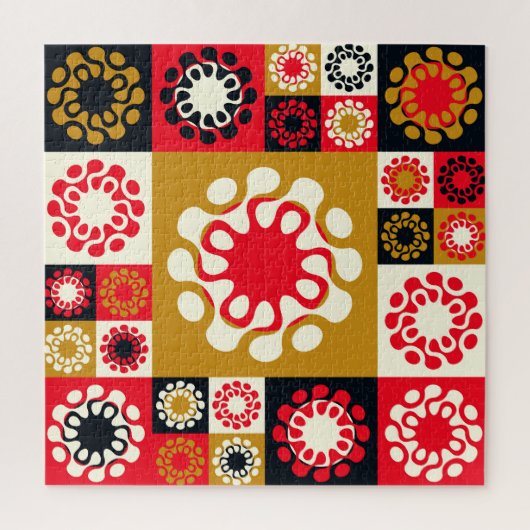 Aziatisch goud rood mozaïek, etnische stijl. legpuzzel (Verticaal)