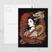 Aziatisch Meisje | Chinese draak Briefkaart (Voorkant / Achterkant)