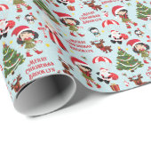 Aziatisch Meisje Elf Kerstmis Gepersonaliseerd Cadeaupapier (Rol Hoek)