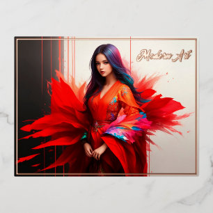 Aziatisch meisje kimono bloed heldere abstracte mo folie feestdagen briefkaart