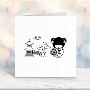 Aziatisch meisje met een groot bloedbad in Kimono  Zelfinktende Stempel