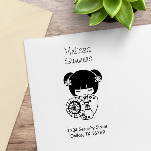 Aziatisch paraplu meisje Geisha in Kimono adres Rubberstempel
