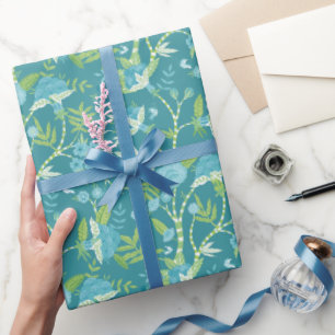 Aziatisch patroon blauwgroen cadeaupapier