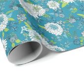 Aziatisch patroon blauwgroen cadeaupapier (Rol Hoek)