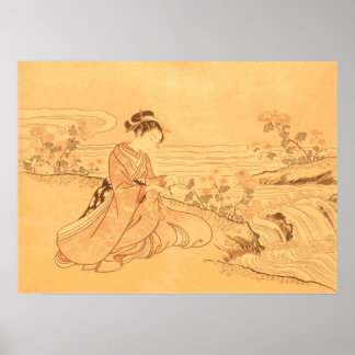  Aziatische afdruk Cherry Blossom per rivier Poster