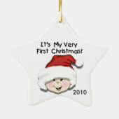 Aziatische Baby 1-kerstkeepaardse versiering Keramisch Ornament (Achterkant)