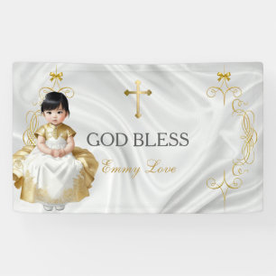 Aziatische babymeisje doop christening goud spandoek