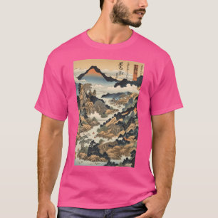 Aziatische bergen in Japanse Ukiyo-e stijl T-shirt