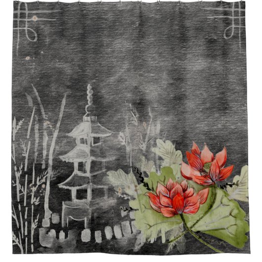  Aziatische bloem  douchegordijn (Voorkant)