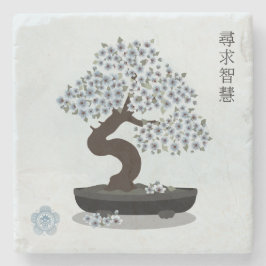 Aziatische bloemen bonsai bloesem boom grafisch on stenen onderzetter