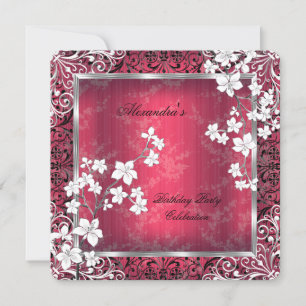 Aziatische Blossom Red White Lace Birthday Kaart