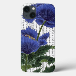 Aziatische BluePoppies op Kanji achtergrond iPhone 13 Hoesje
