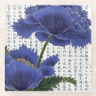 Aziatische BluePoppies op Kanji achtergrond Glazen Onderzetter