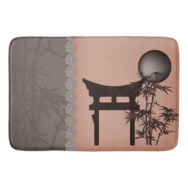 Aziatische bruine Torii bamboe maan digitale kunst Badmat