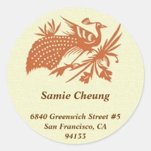 Aziatische Chinese pauw aangepaste cirkel adreslab Ronde Sticker