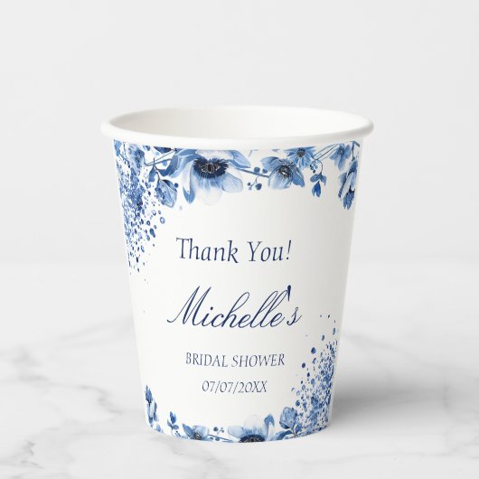 Aziatische Chinoiserie Lichtblauw Bloemen Bridgert Papieren Bekers (Voorkant)