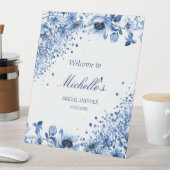 Aziatische Chinoiserie Lichtblauw Bloemen Welkom Reclamebord Met Voetstuk (Insitu)