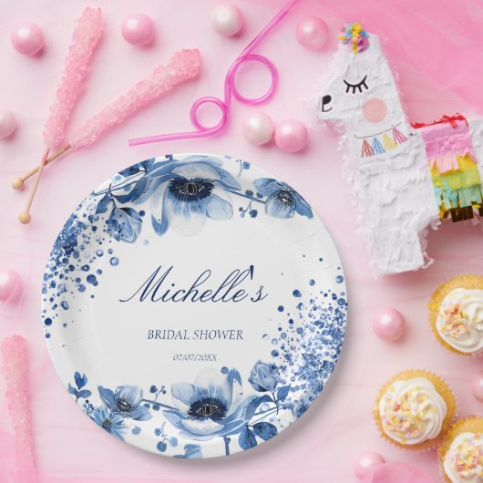 Aziatische Chinoiserie Lichtblauwe Bloem Bridgerto Papieren Bordje (Feest)