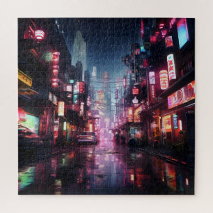 Aziatische Cyberpunk Stad Legpuzzel